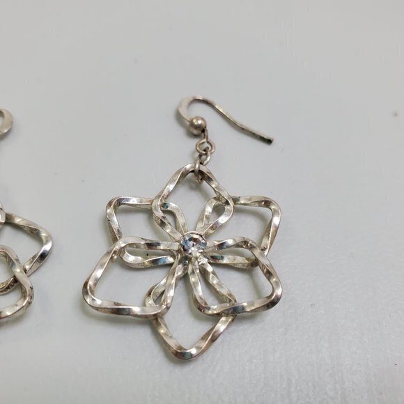 Floral Earrings Silver Tone Twist Rhinestone Dangl - Picture 4 of 11